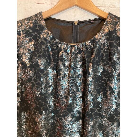 Elie Tahari Top Womens Medium Black All Over Sequin Animal Print Shimmer Career - Picture 6 of 14
